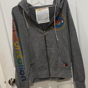 Aviator Nation Gray Hoodie with Yellow and Orange Accents